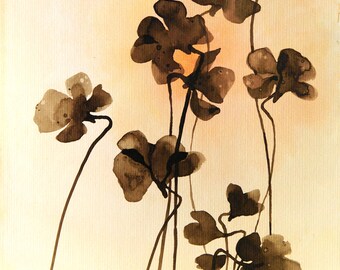 Original Watercolor Painting - One of a Kind Original Watercolor 9x12 in - Sunset Flowers