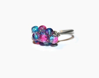 Pink and blue bubble wire ring - wire ring, wire rings, wire wrapped ring, statement ring, cluster ring, bling ring, spring ring, blue ring