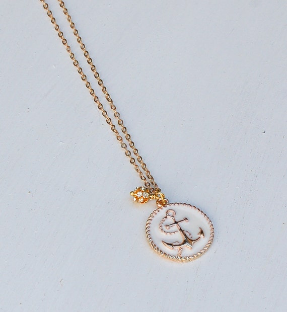 Gold  White Anchor Necklace Nautical Jewelry Gold Anchor Long ...