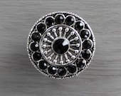 Crystal Drawer Knobs - Furniture Knobs with Black Glass Crystals (MK113) in Silver Crystal Drawer Knobs - Furniture Knobs with Black Glass Crystals (MK113) in Silver