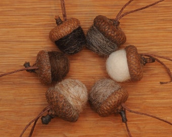 Felted Wool Acorns or Acorn Ornaments, Natural colors