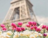 Paris Photography -  Tulips at the Eiffel Tower, Paris in Spring, French Home Decor, Large Wall Art