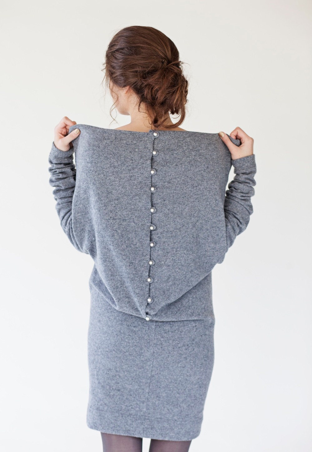 Designer dress Gray sweater dress Wool sweater dress