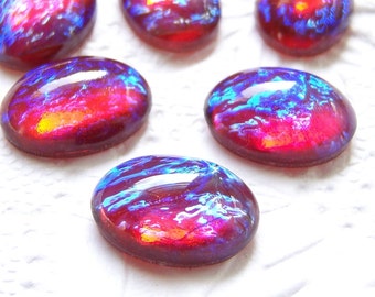 2 - 18x13mm Mexican fire opal dragon's breath Czech glass cabochons - TG226