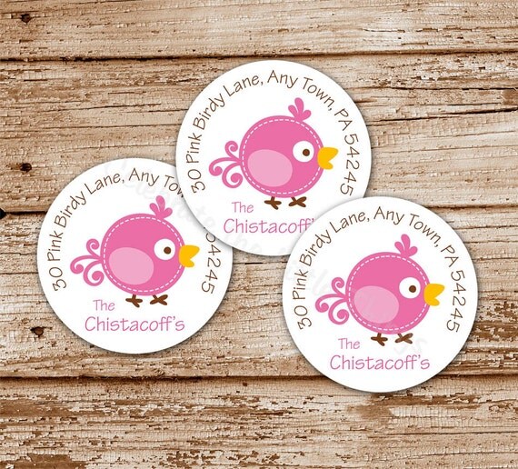 Set of 20 Bird Address Labels, Stickers | Personalized | Pink Birdy, Birdie | Return Address Labels Il_570xn