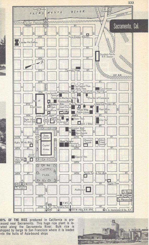 Sacramento California Map City Map Street Map by VintageButtercup