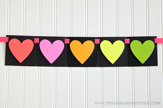 NEON HEART Garland : Valentine's Day Banner // 80s Party Decoration // Birthday Decoration // Bridal Shower // Heart Bunting Il_570xn