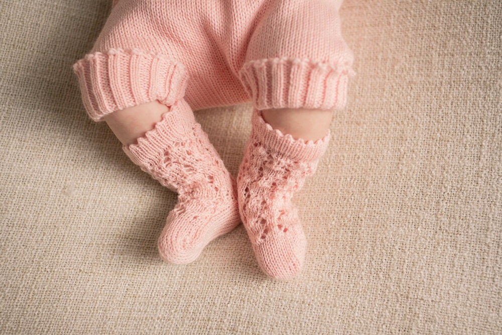 KNIT BABY SOCKS pale pink lace socks Baby shower gift Baptism