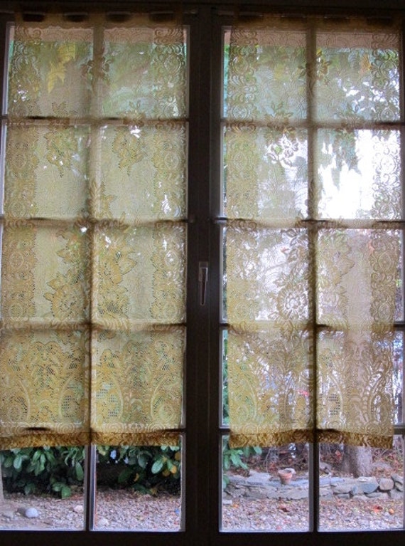Yellow Window Curtains Pair Yellow Lace Panels by LinenAndLetters