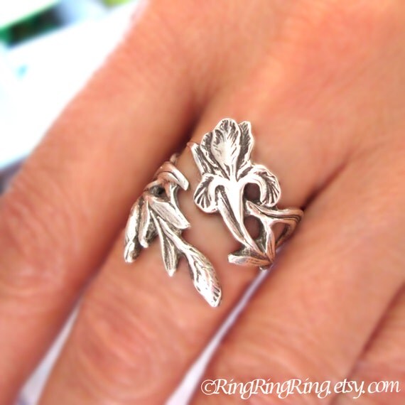 Iris ring Flower ring Unique Sterling Silver by RingRingRing
