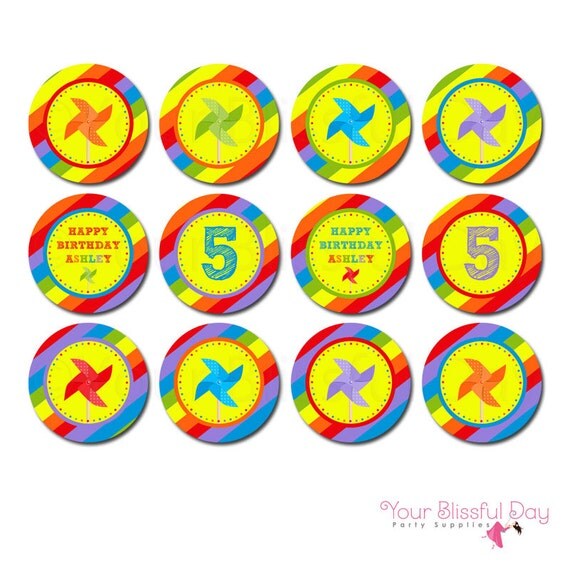 PRINTABLE Personalized Colorful Pinwheels Party Circles Il_570xn