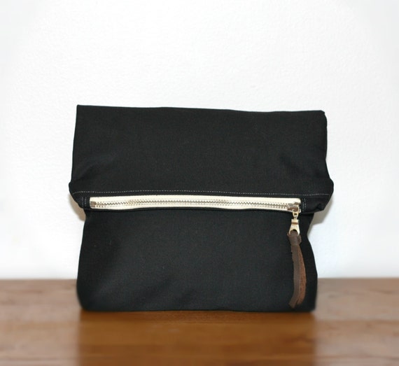 Items similar to Black cotton canvas zipper pouch clutch on Etsy