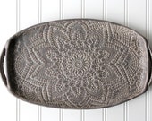 New! Charcoal Pottery Tray - Deep Gray Lace - Ceramic Appetizer Plate - Serving Tray
