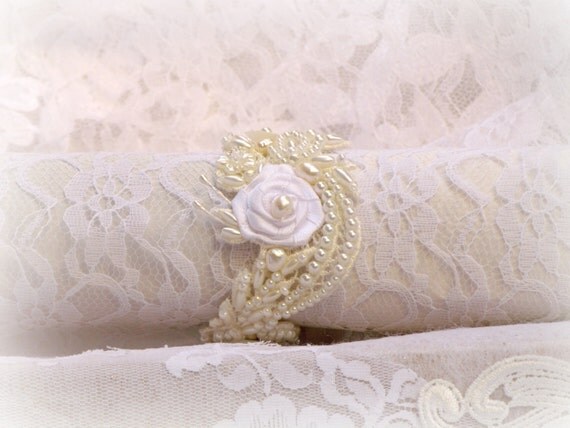 Gelin Boncuklu Dantel Kol Vintage Stil - Düğün İnciler Bilezik - Düğün Takı, LAURA