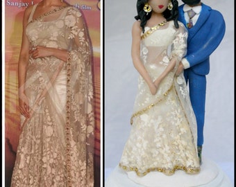 Indian Wedding Cake Topper CUSTOMIZED to your features and attire Hand Sculpted in Clay