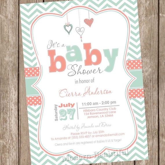 Coral And Mint Baby Shower Invitations 4