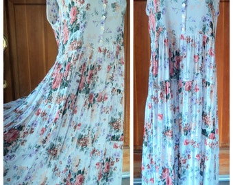 Vintage 80s Maxi Dress Floral Rayon Crinkle Gauze Oversize Slouch ...