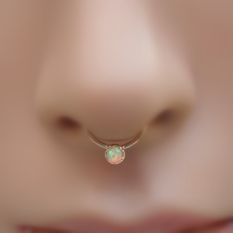 Septum Ring White Opal Septum 14K Yellow Gold Filled