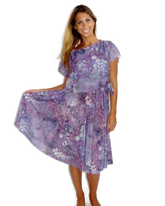 Vintage Dress 80s Summer Dress Purple Lavender Floral Dress