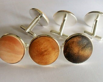 Real WOOD CUFF LINKS / wood cufflinks / silver/ Rustic / 5th anniversary / Groomsmen Gift / Carpenter / Choice of Color / Wooden Cufflinks