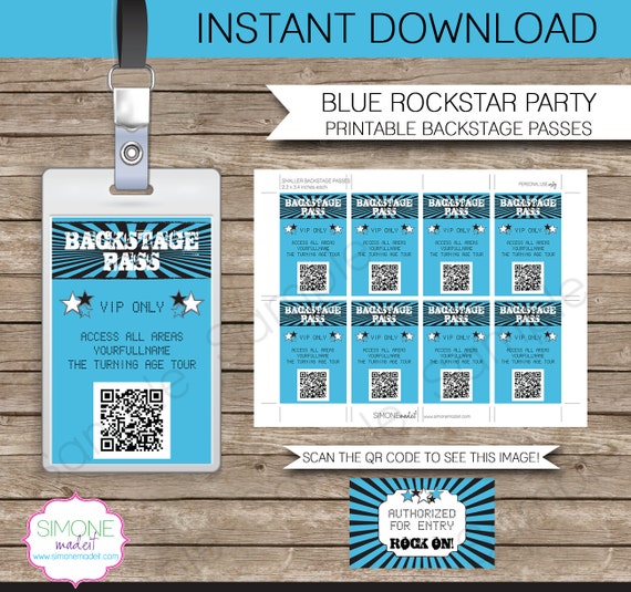 Rockstar Party Backstage Pass printable insert INSTANT DOWNLOAD and