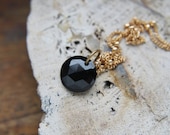 Small Black Necklace - Simple Rose Cut Spinel 14k Gold Fill Handmade Jewelry Gifts for Her.