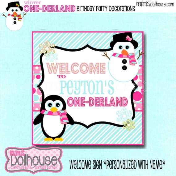 Personalized Winter One-derland Pink Welcome Sign-Winter Welcome Sign Pink- Winter Wonderland Welcome Sign Pink-PDF Il_570xn