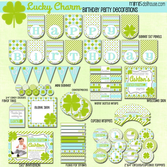 Lucky Charm Decorations- Printable Lucky Charm Party Birthday Party Decorations- St. Patrick's Day Party Decorations PDF/JPEG Il_570xn