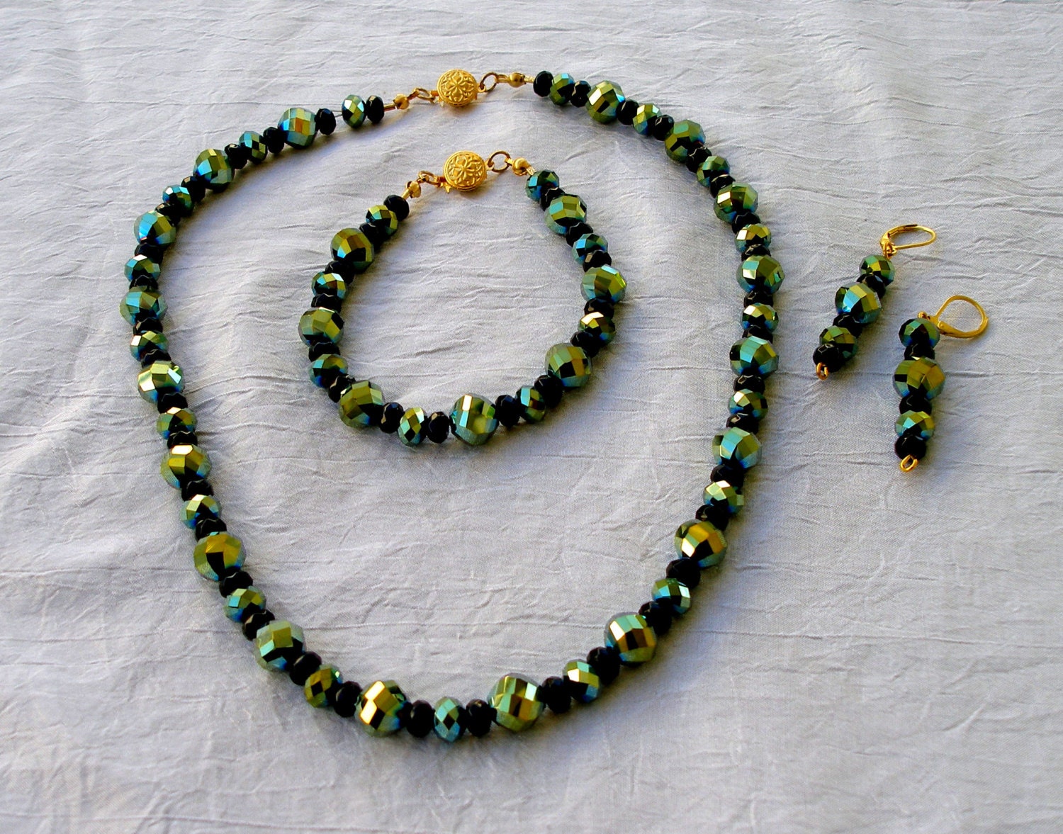 Jewelry Gift Set Black and Blue Green Beads Necklace