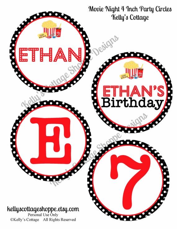Movie Night Party 4 Inch Party Circles Customized + BONUS Theme 4 Inch Circles Il_570xn