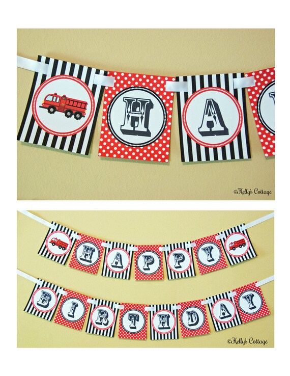 Fire Truck Birthday Banner, Instant Download, Printable, Digital Il_570xn