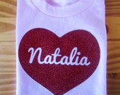 Personalized sparkle heart Valentines day t shirt for girls Il_170x135