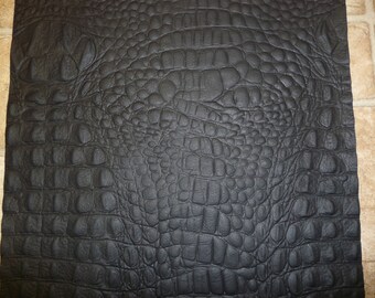 Leather CLOSEOUT 2 pieces 8"x10" Matte Flat Black ALLIGATOR / Crocodile Embossed Cowhide #291p 2.5-3oz/ 1-1.2 mm PeggySueAlso™
