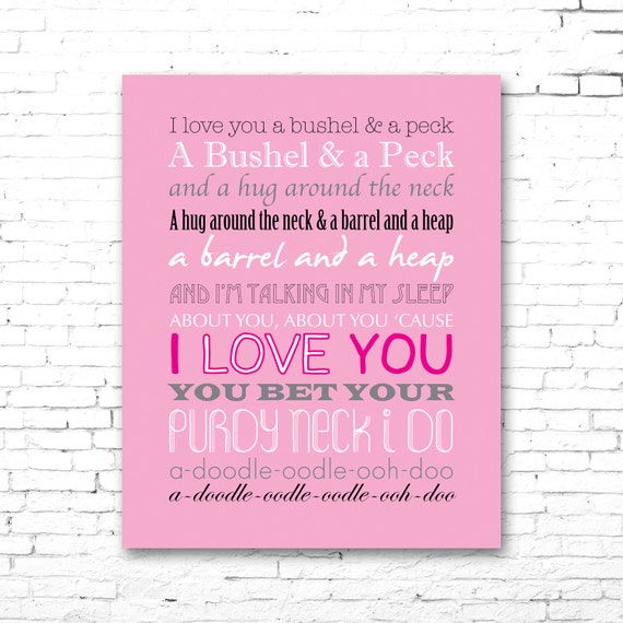 BUSHEL AND A PECK Printable Song Lyrics Artwork Pink