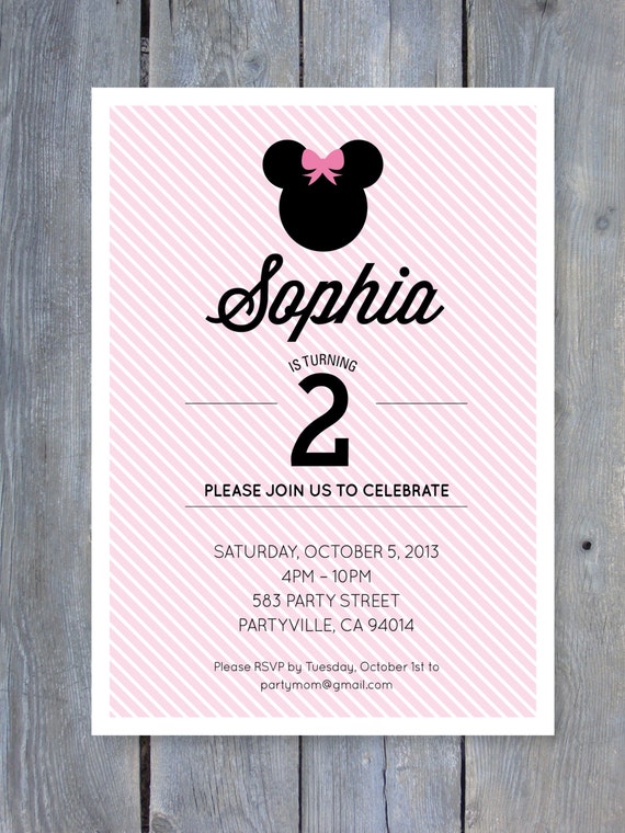 MINNIE Mouse Invitation for Birthday Party - Printable file 7x5. Print your own. Il_570xn