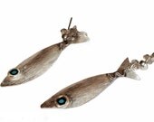 Silver Fish Earrings - Ocean Jewelry  - Blue - Sterling  Silver - Designer Jewelry Handmade