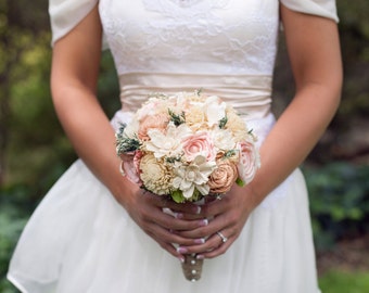 Romantic Wedding Bouquet -Natural Bridal Bouquet, Keepsake Alternative Bouquet, Sola Bouquet, Shabby Chic Rustic Wedding