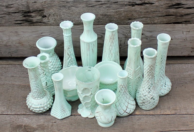 Set of 16 Painted Milk Glass and Clear Glass by TheSpeckledEgg2011