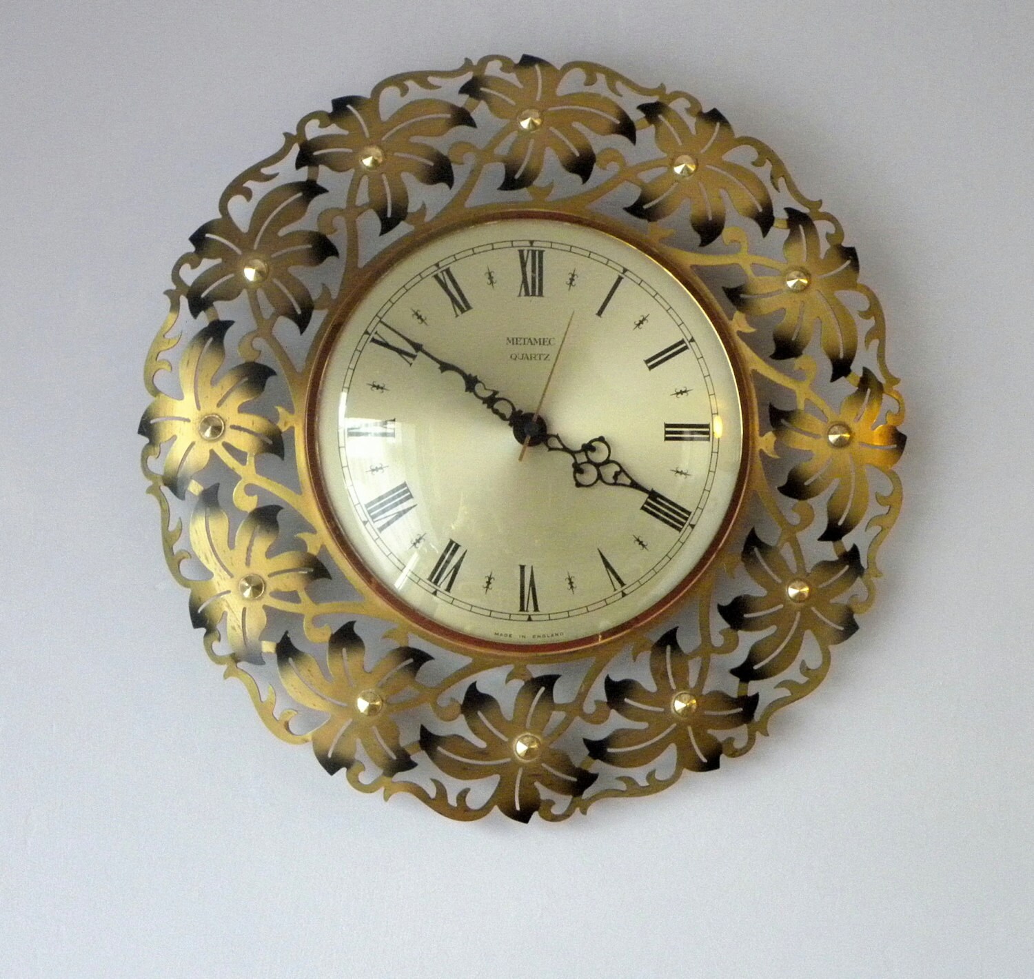 Metamec Wall Clock Metal Flowers Original Battery Movement