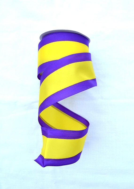 Items similar to Purple and Yellow Gold Stripe Ribbon - Satin Wired - 2 ...