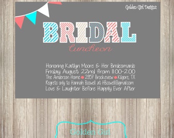 Bridesmaid Luncheon Invitation with Banner, bridal lunch, bridal brunch, bridal shower invite - Digital File or Printed Invitations