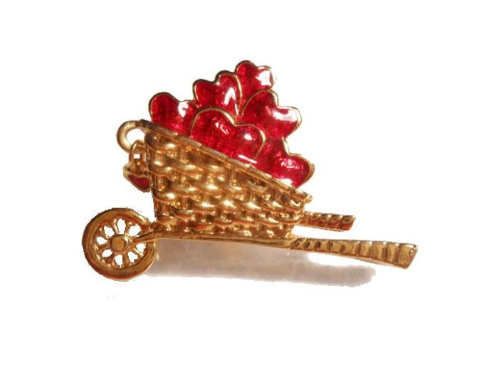 Red hearts cart brooch Avon red hearts in gold tone cart brooch pin with little red charm 1992