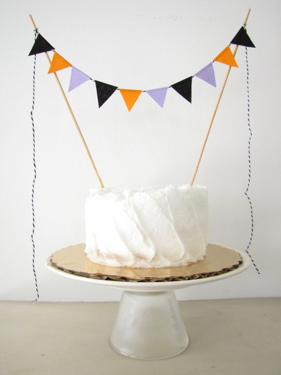 Halloween Cake Topper - Fabric Cake Bunting - Wedding, Birthday Party, Shower Decor midnight black jack o lantern orange purple lavender
