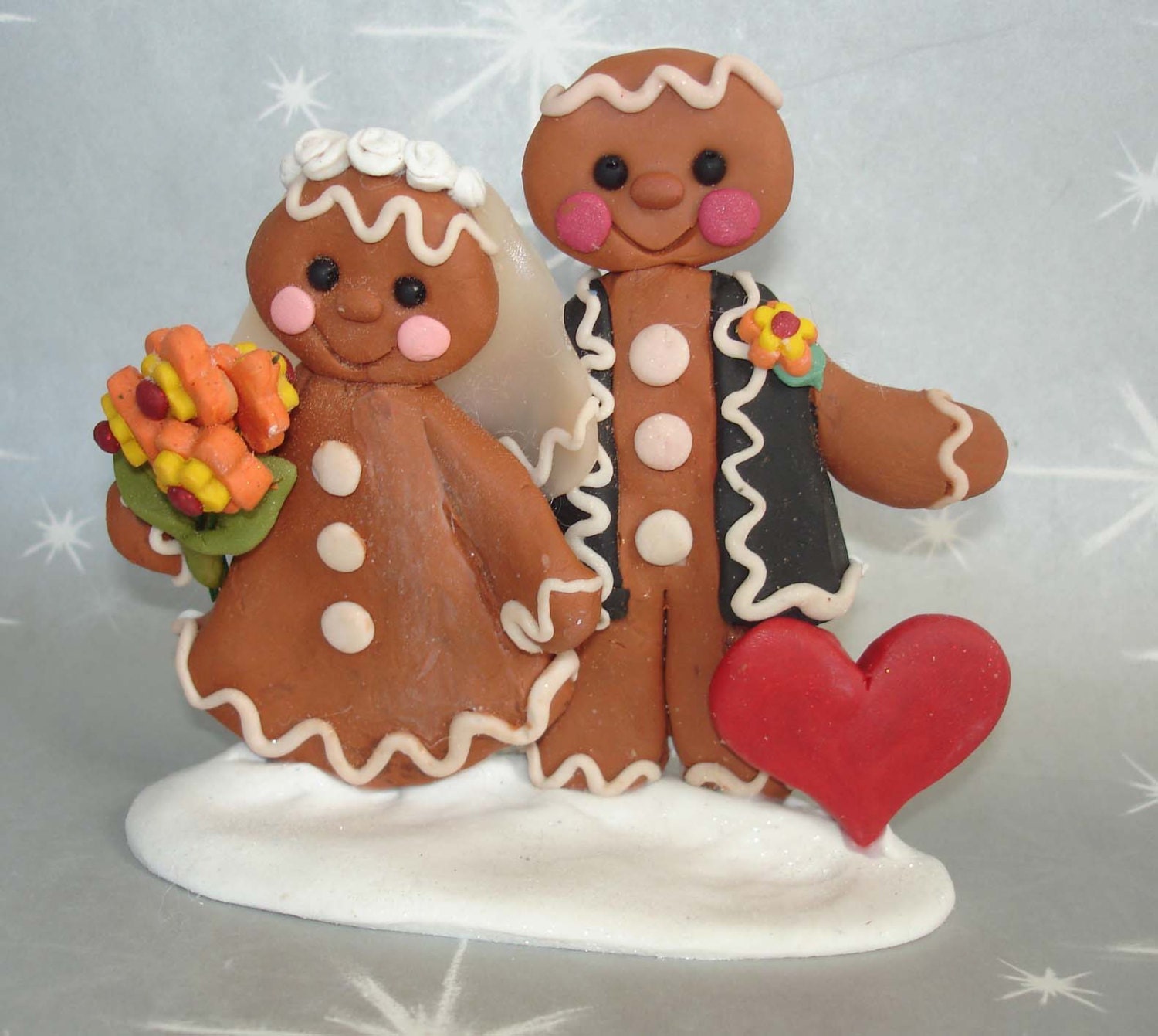 Gingerbread Bride Groom Wedding Couple Handcrafted Polymer
