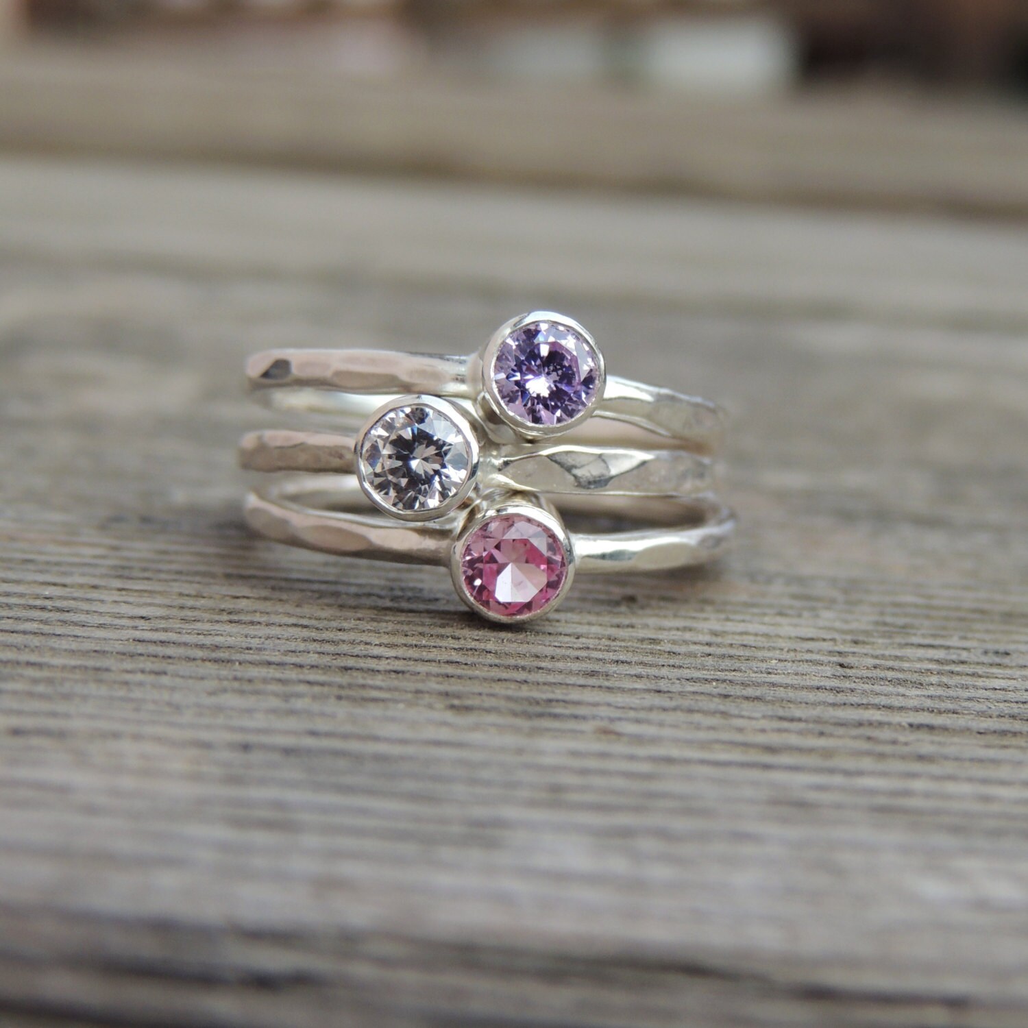 Stacking Ring Set of 3 Pick your Stone or Birthstone
