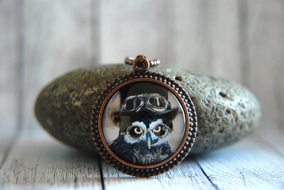 1" Round Glass Pendant Necklace or Key Chain - Steampunk Owl by AuntieShrews steampunk buy now online 1" Round Glass Pendant Necklace or Key Chain - Steampunk Owl by AuntieShrews steampunk buy now online
