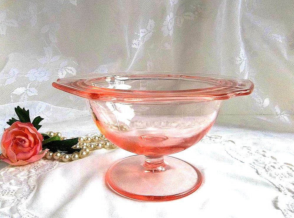 Vintage Pink Depression Glass compote by HydrangeaHillVintage