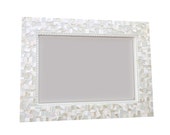All White Wall Mirror, Large Mosaic Mirror, Neutral White Home Decor