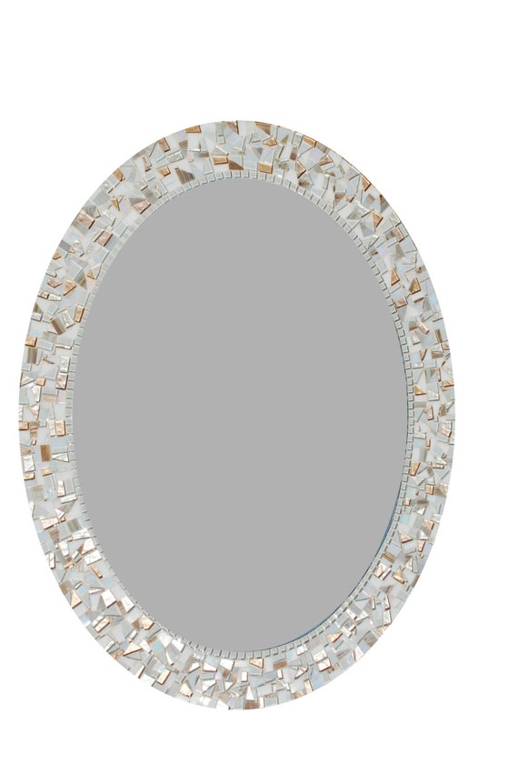 White Mosaic Mirror Oval Wall Mirror Made by GreenStreetMosaics