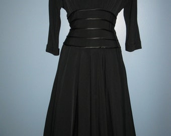 Fabulous 1940's Little Black Sateen Dress Retro Little Black Dress